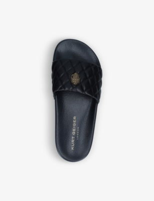 Shop Kurt Geiger London Womens Black Meena Eagle Rubber Sliders