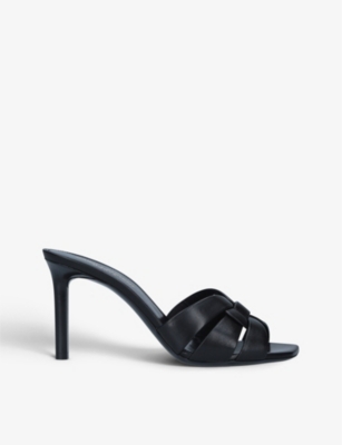 Saint Laurent Tribute Embossed Croc Mules In Black