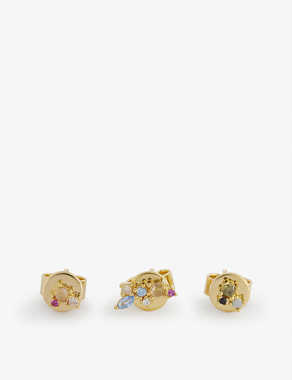 Pd Paola Atelier La Pallette 18ct Gold-plated Gemstone Stud Earrings Set Of Three In Gold/multi