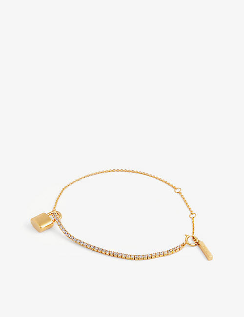 PD PAOLA: Lock 18ct gold-plated sterling silver and zirconia bracelet