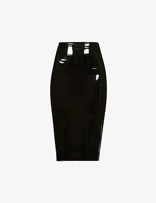 COMMANDO: High-waisted stretch-patent midi skirt