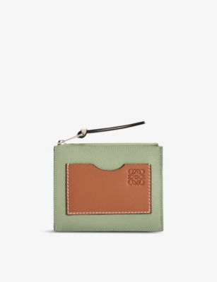 Shop Loewe Six-card Leather Coin And Cardholder In Rosemary/tan