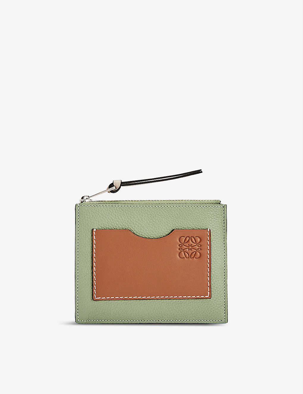 Shop Loewe Six-card Leather Coin And Cardholder In Rosemary/tan