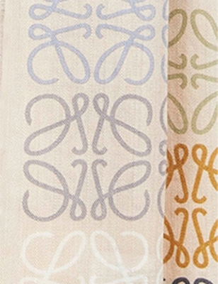 Loewe Wool-blend Anagram Lines Scarf In Multicolor/caramel