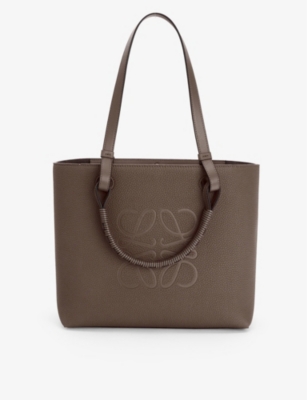 Loewe Anagram-embossed Small Leather Tote Bag In Taupe