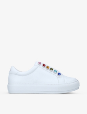 Shop Kurt Geiger London Womens White/comb Liviah Embellished Leather Trainers