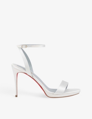 CHRISTIAN LOUBOUTIN CHRISTIAN LOUBOUTIN WOMEN'S OFF WHITE/BLUE LOUBI QUEEN 100 SATIN HEELED SANDALS,42840067