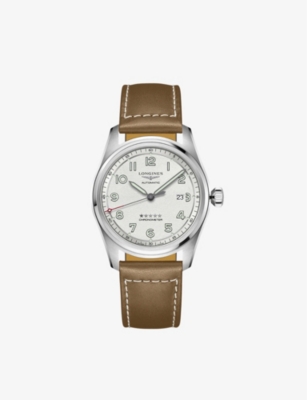 Shop Longines Men's Tan L3.811.4.73.2 Spirit Stainless-steel And Leather Automatic Watch