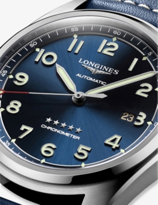Shop Longines Men's Blue L3.811.4.93.0 Spirit Stainless-steel And Leather Automatic Watch