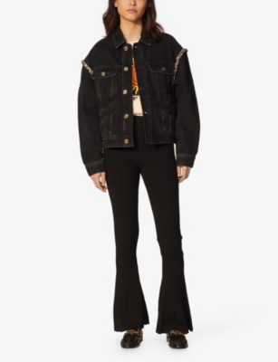 Shop Sandro Womens Black Embellished Denim Jacket