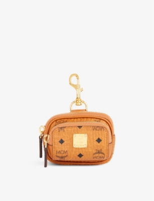 Shop Mcm Visetos Coated canvas Airpod Case Charm In Cognac