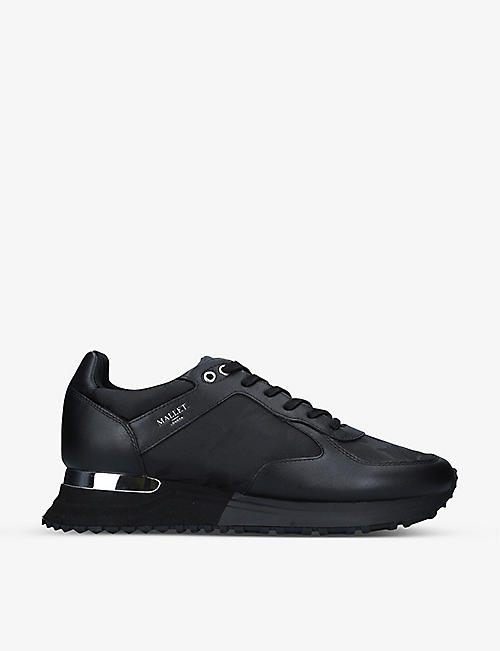 MALLET: Lux Runner Midnight leather and fabric trainers