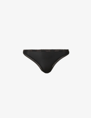 Calvin Klein Bottoms Up Mid-rise Stretch-jersey Thong In Black