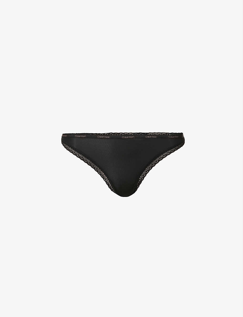 Calvin Klein Bottoms Up Mid-rise Stretch-jersey Thong In Black