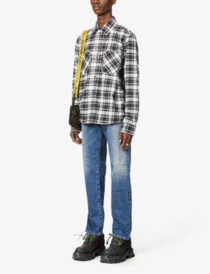 off white denim jacket yellow tape