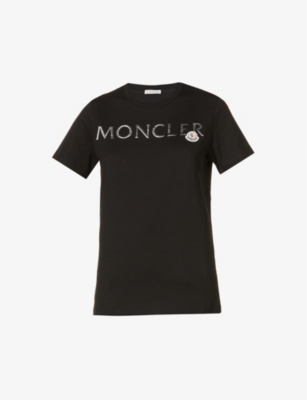 Moncler Womens Black Girocollo Logo-badge Cotton-jersey T-shirt S