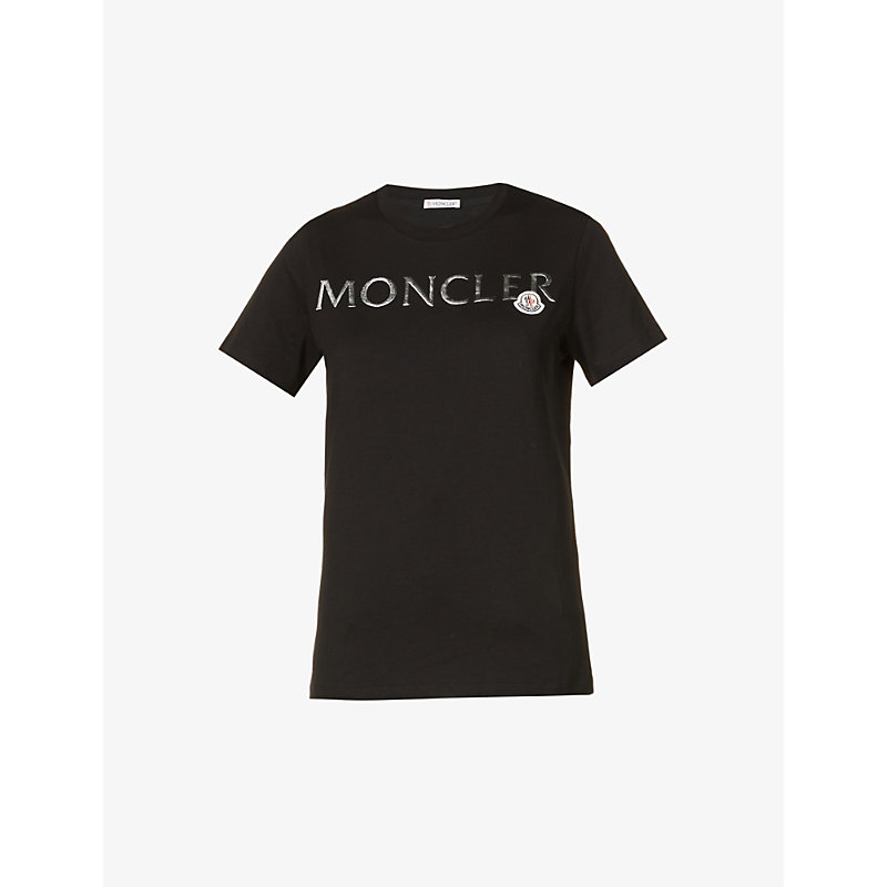 Moncler Womens Black Girocollo Logo-badge Cotton-jersey T-shirt S