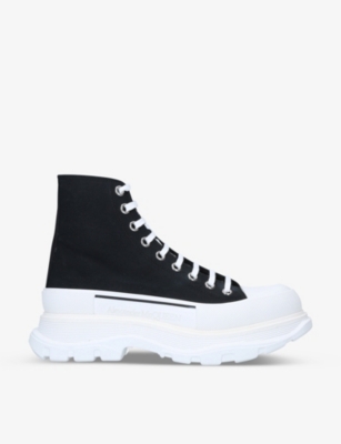 Shop Alexander Mcqueen Men's Black Men's Tread High-top Cotton-canvas Trainers