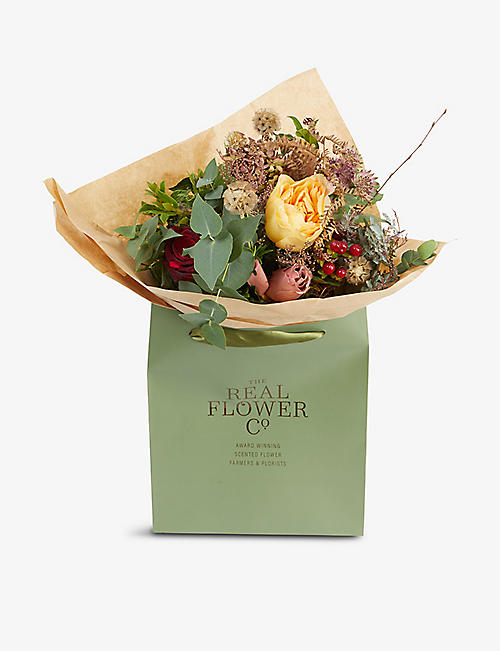 THE REAL FLOWER COMPANY: Copper, Gold and Plum scented posy