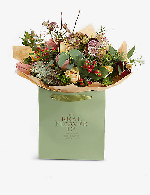 THE REAL FLOWER COMPANY: Copper, Gold and Plum scented large bouquet