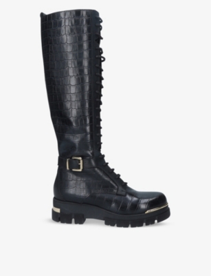 carvela polished flat knee boots