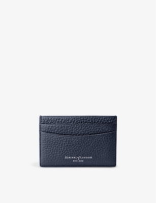 Shop Aspinal Of London Women's Navy Logo-embellished Leather Card Holder