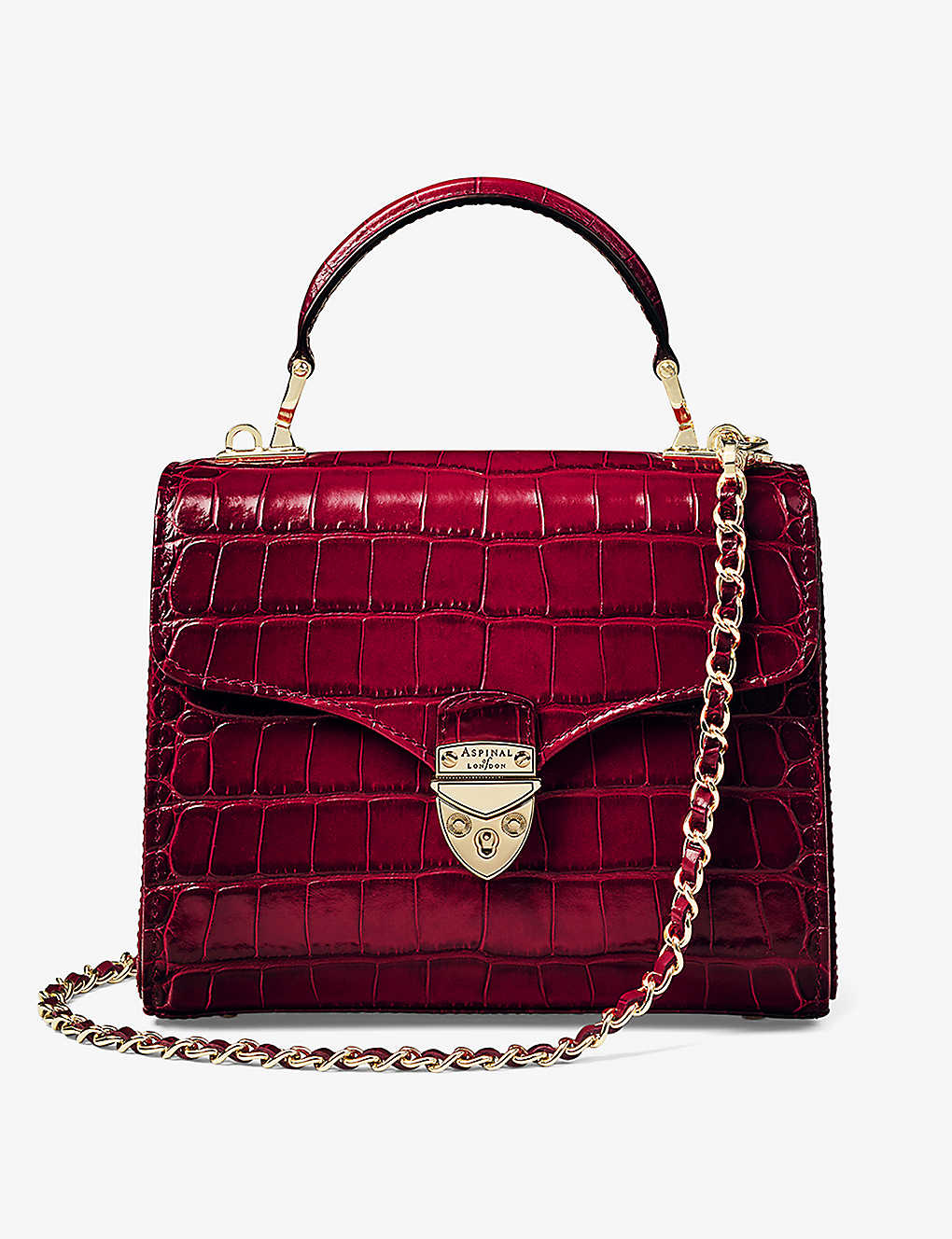 Aspinal Of London Womens Cherry Mayfair Midi Crocodile-embossed Leather Top-handle Bag
