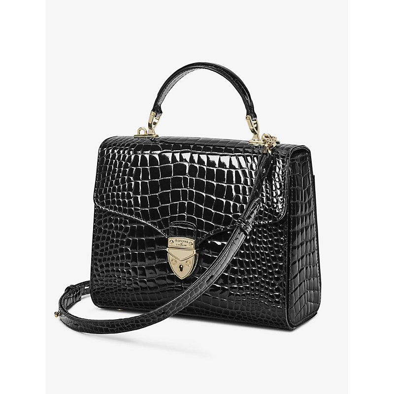 Shop Aspinal Of London Women's Black Mayfair Large Croc-embossed Leather Top-handle Bag