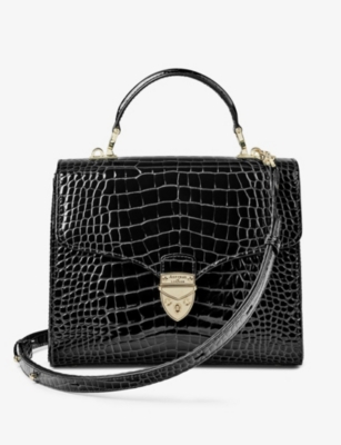 Aspinal Of London Womens Black Mayfair Large Crocodile-embossed Patent-leather Top-handle Bag