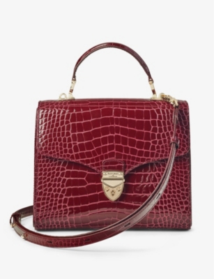 ASPINAL OF LONDON ASPINAL OF LONDON WOMEN'S BORDEAUX MAYFAIR LARGE CROC-EMBOSSED LEATHER TOP-HANDLE BAG,43072881