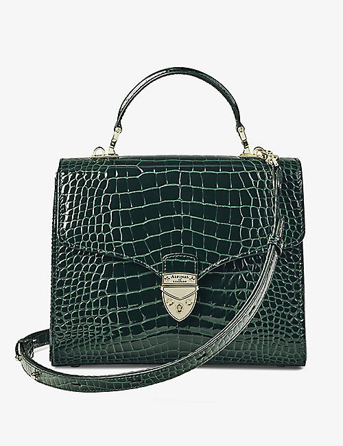 ASPINAL OF LONDON: Mayfair large crocodile-embossed patent-leather top-handle bag