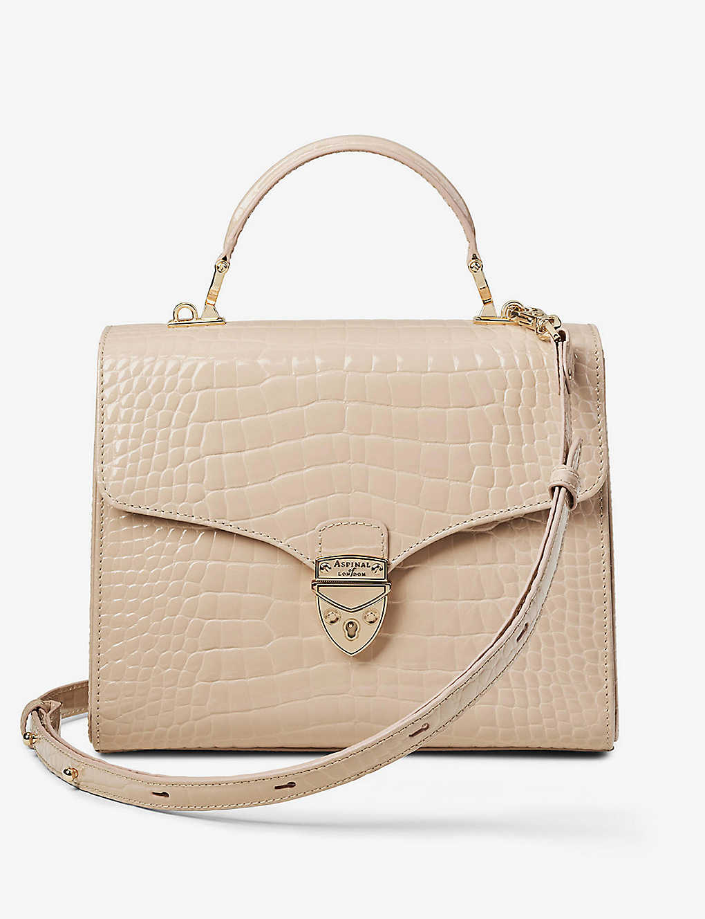 Aspinal Of London Womens Soft Taupe Mayfair Large Crocodile-embossed Patent-leather Top-handle Bag
