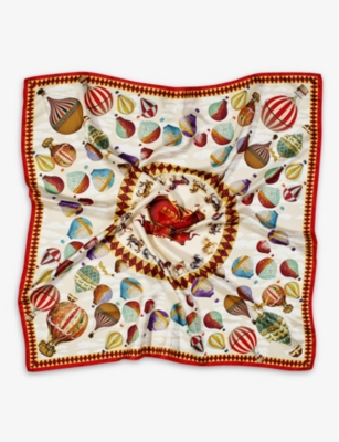 Aspinal Of London Womens Red Hot Air Balloon Printed Silk-twill Scarf In Red