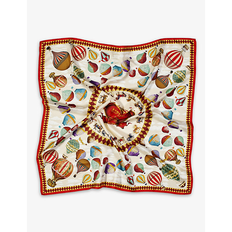 Shop Aspinal Of London Women's Red Hot Air Balloon Graphic-print Silk Scarf