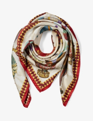 Aspinal Of London Womens Red Hot Air Balloon Printed Silk-twill Scarf