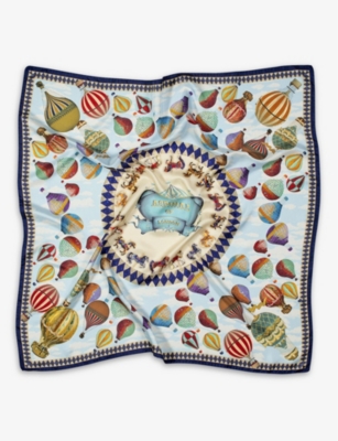 ASPINAL OF LONDON: Hot Air Balloon graphic-print silk scarf