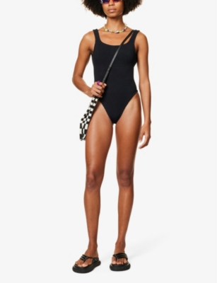Hunza G Womens Black Square-neck Seersucker-weave Swimsuit In Black