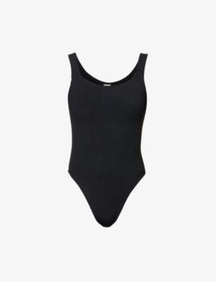 Hunza G Square-neck Seersucker-weave Swimsuit In Black
