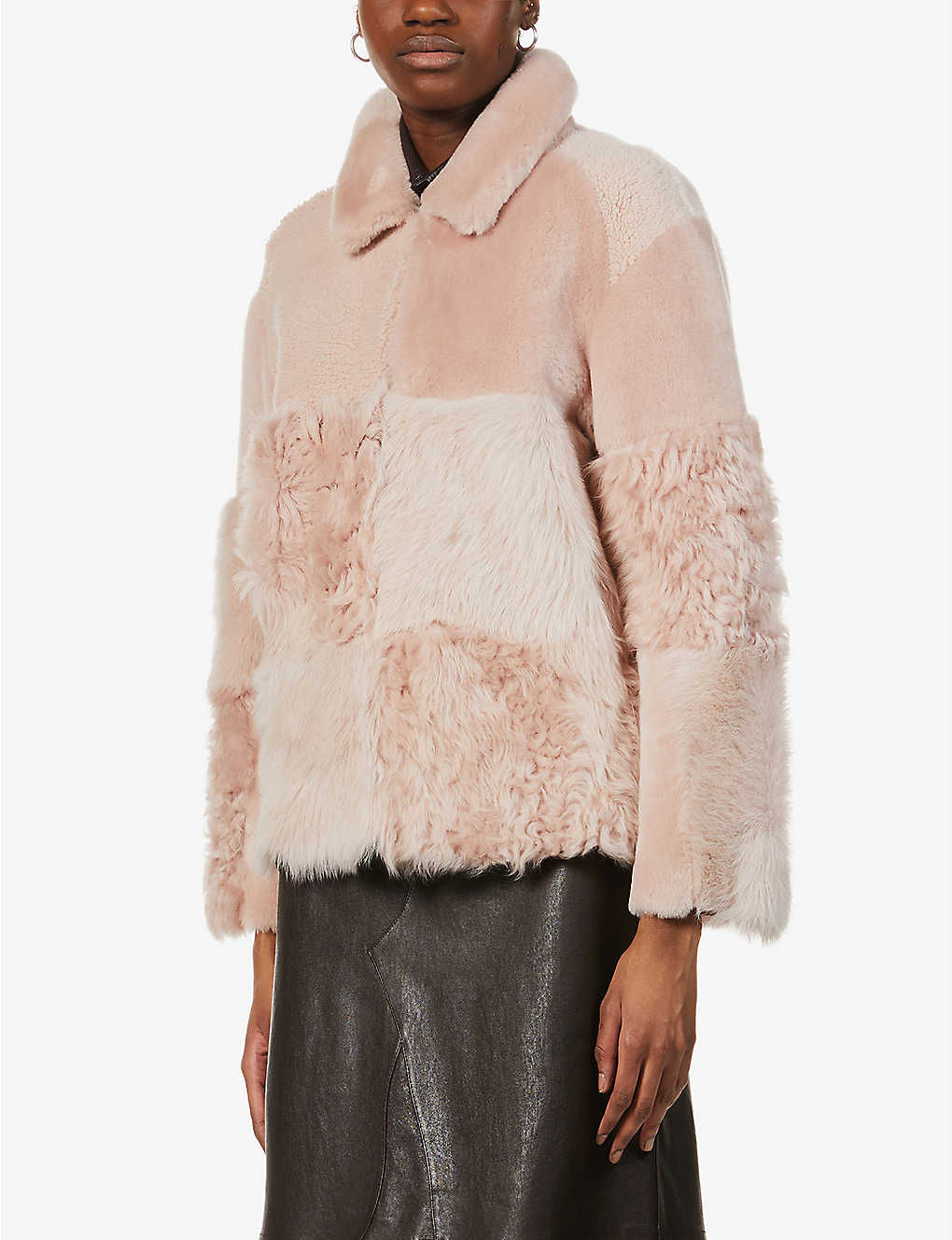 Whistles Hema Contrast-panel Shearling Coat In Pale Pink