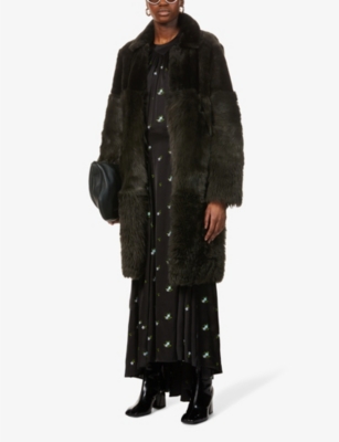Shop Whistles Women's Khaki/olive Cosma Reversible Contrast-panel Shearling Coat
