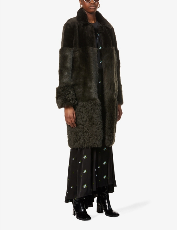 Cosma reversible contrast-panel shearling coat