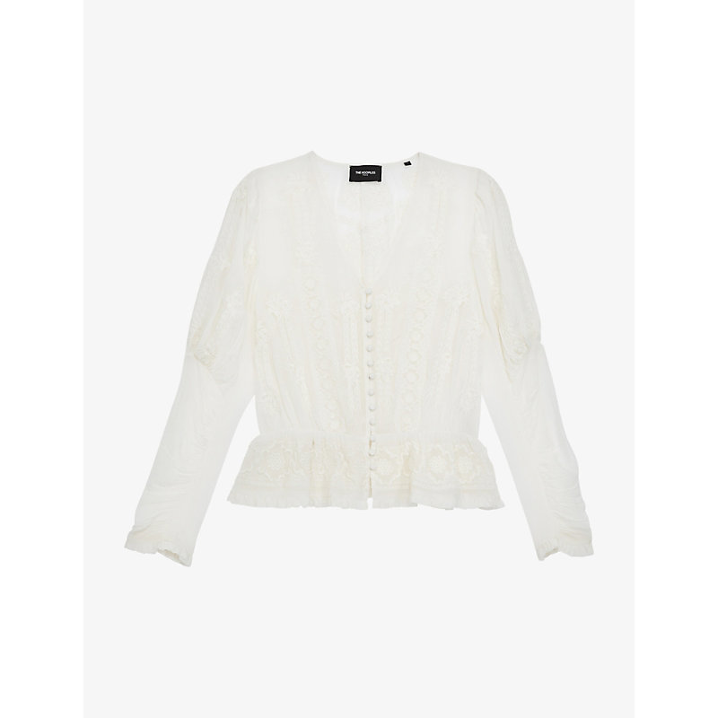 The Kooples Womens Ecr01 Lace-embroidered Woven Top Xs