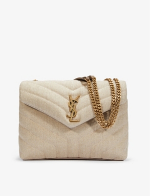 Saint Laurent Small Loulou Matelassé Linen Shoulder Bag In Natural