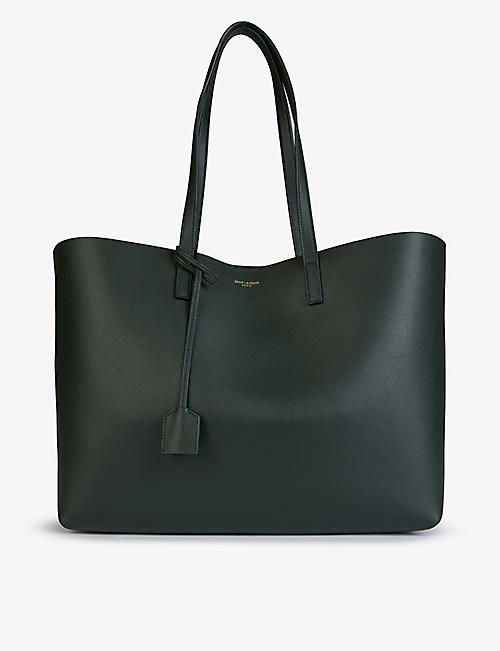 SAINT LAURENT: Logo-print leather tote bag