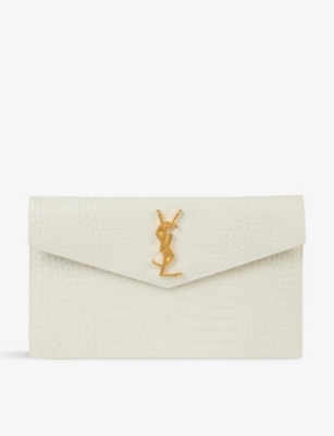 UPTOWN FLAP card case in crocodile-embossed shiny leather, Saint Laurent