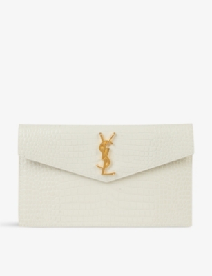 Shop Saint Laurent Uptown Baby Pouch in Shiny Crocodile-Embossed