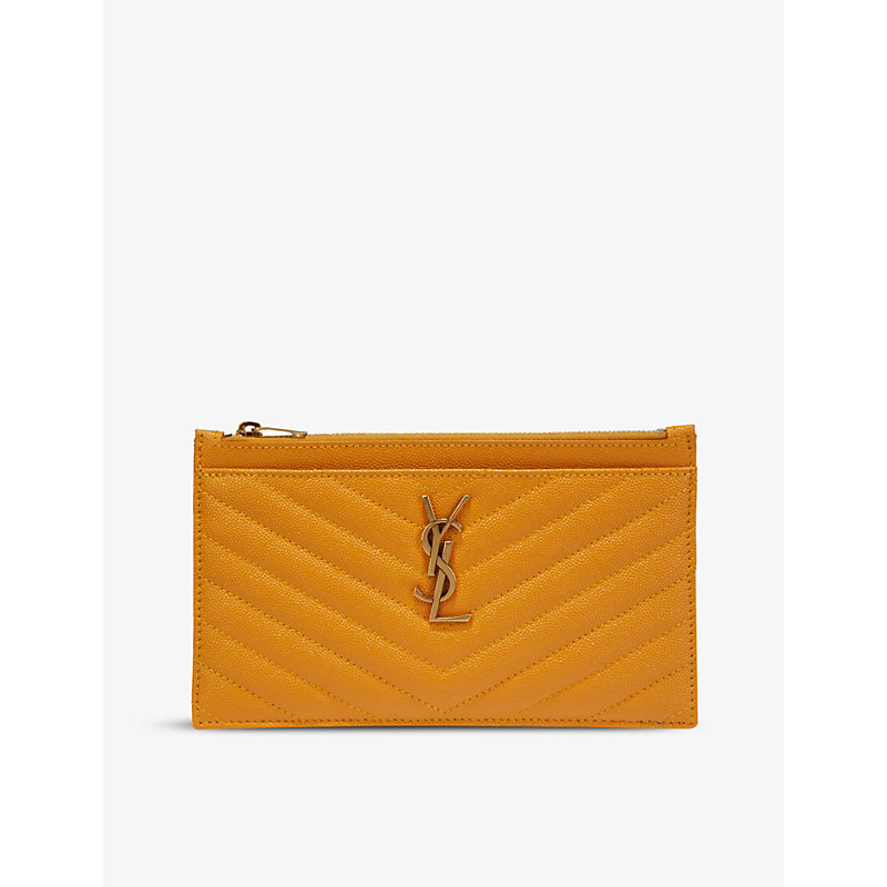 Saint Laurent Monogram Quilted Leather Purse In Yellow