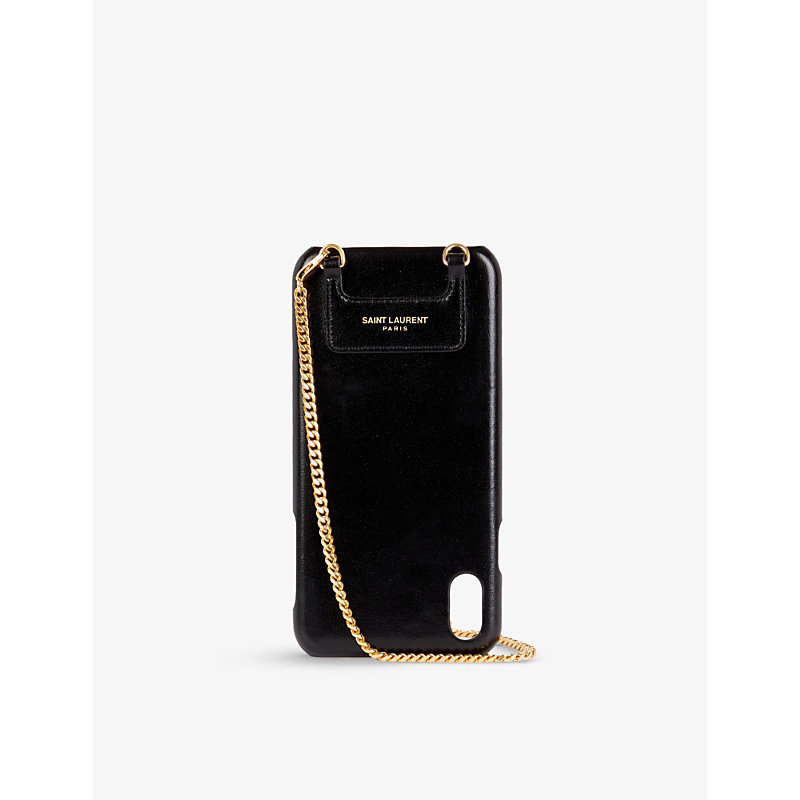 Saint Laurent Logo-print Iphone Xs Max Leather Case In Black