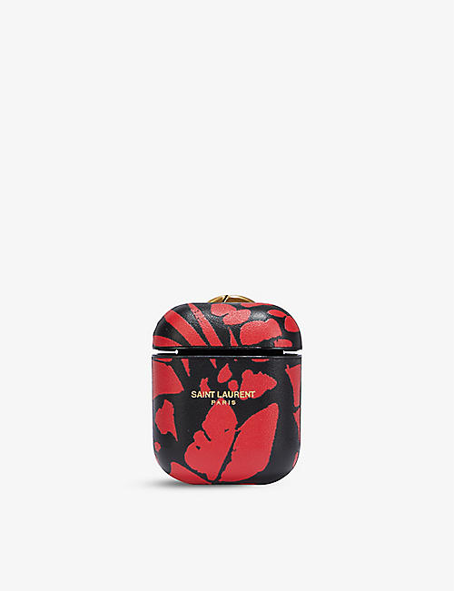 SAINT LAURENT: Monogram abstract-print leather AirPods case