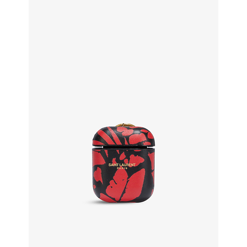 Saint Laurent Black/red Monogram Abstract-print Leather Airpods Case